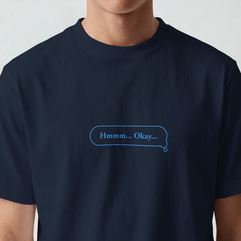 AURAON Hmm Okay navy blue cotton stretch t-shirt