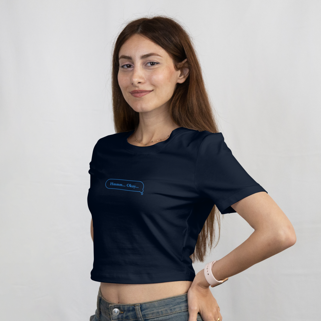 AURAON Hmm Okay navy blue crop top
