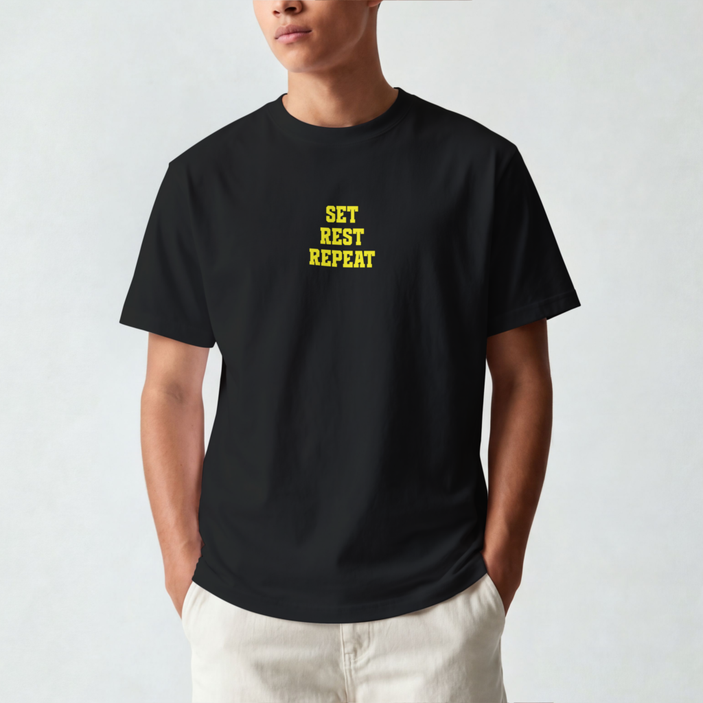 AURAON Set Rest Repeat black cotton stretch t-shirt